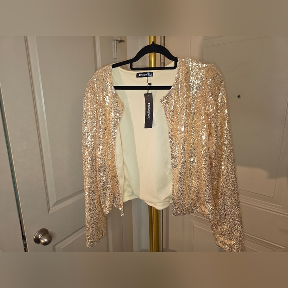 Allegra K Gold Sequin Blazer Large Nwt, New Years Eve, Holiday Party - Picture 3 of 6